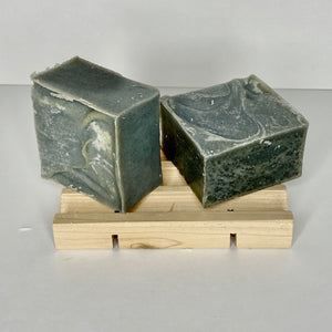 Charcoal Guest Soap with activated Charcoal on a cedar soap dish